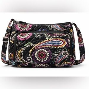 Vera Bradley Quilted Crossbody Bag Black Pink Paisley Floral 10 X 7.5”